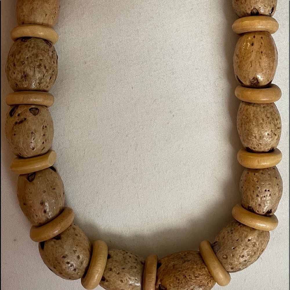 Plastic / nut & cork style beads choker type necklace